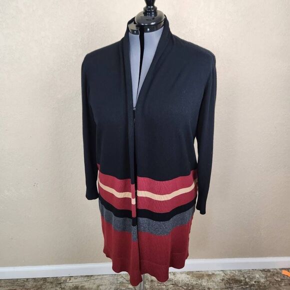 Lane Bryant Black Maroon and Tan Striped Open Cardigan Size 18/20 (5002) - Picture 1 of 7
